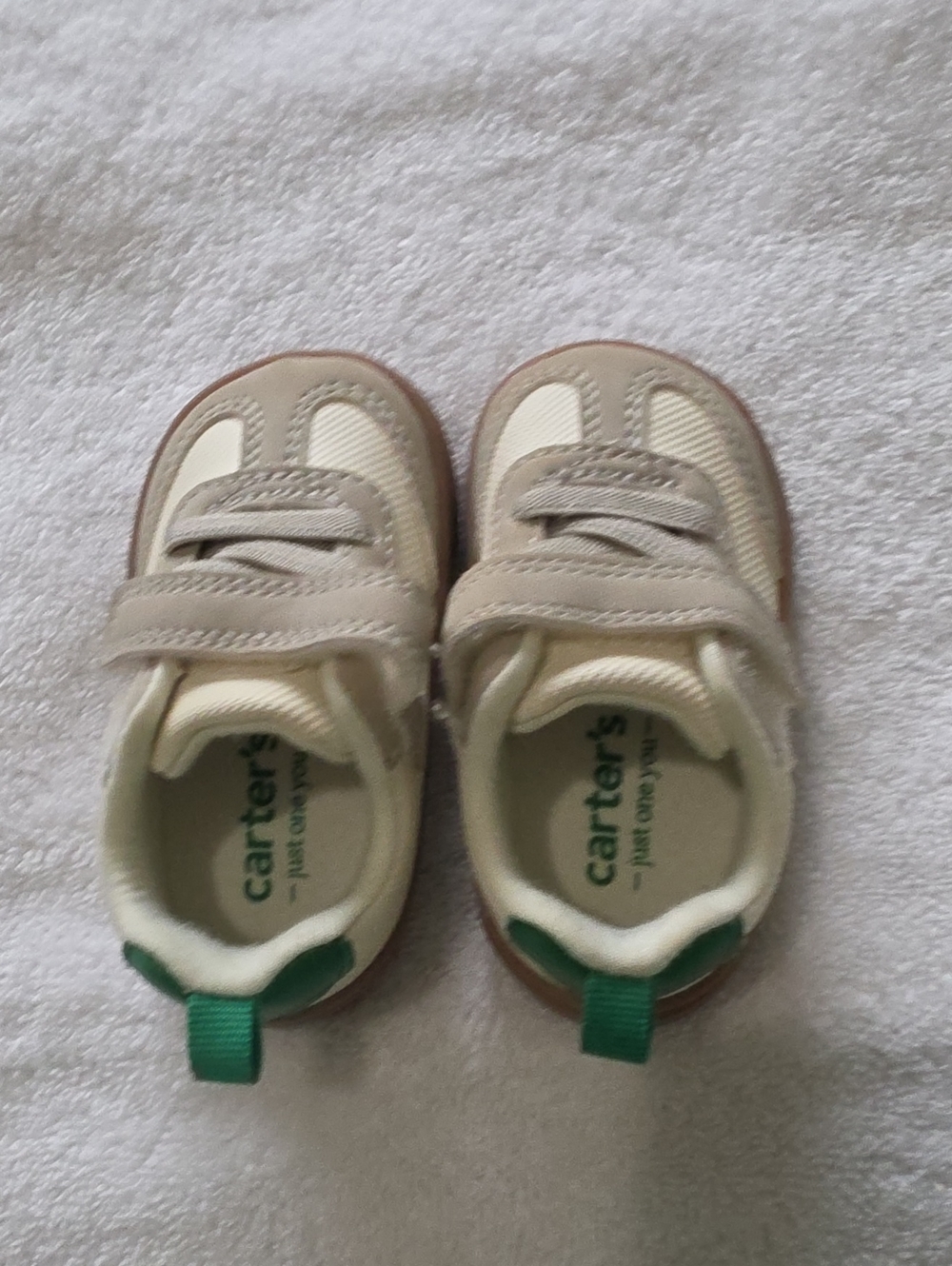 Carter's Cream and Beige Toddler Sneakers with Green Heel Loop